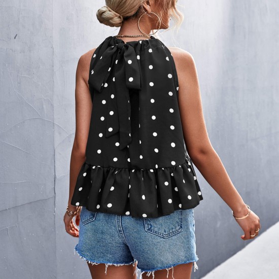Polka Dot Grecian Neck Peplum Top - Black Polka Dot Grecian Neck Peplum Top - Black |image