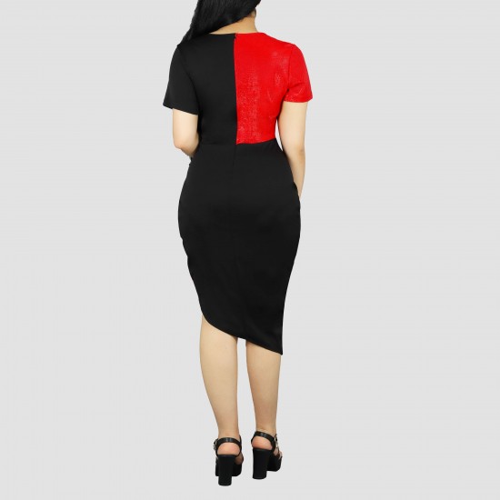 Half Sleeve Contrast Elastic Shining Party Dress - Red Half Sleeve Contrast Elastic Shining Party Dress - Red |image