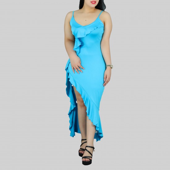 Cross-Border Ruffles Suspenders Sexy Party Dress - Blue |image