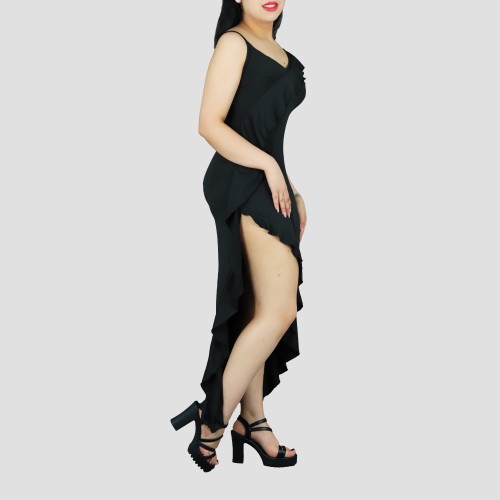 Cross-Border Ruffles Suspenders Sexy Party Dress - Black |image