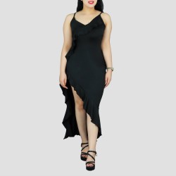 Cross-Border Ruffles Suspenders Sexy Party Dress - Black 