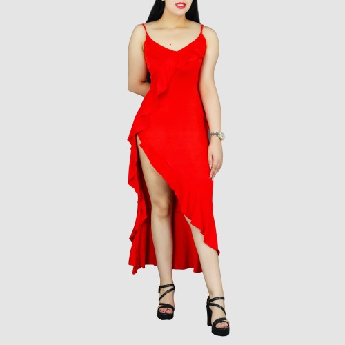 Cross-Border Ruffles Suspenders Sexy Party Dress - Red |image