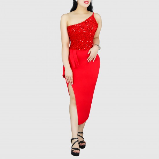Sexy Sequin Off Shoulder Split Party Dress - Red Sexy Sequin Off Shoulder Split Party Dress - Red |image