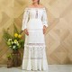 Off The Shoulder Lotus Leaf Long Dress - White |image