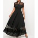 Chiffon Stitching V-Neck Short Sleeved Maxi Dress - Black |image
