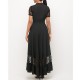 Chiffon Stitching V-Neck Short Sleeved Maxi Dress - Black |image