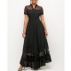 Chiffon Stitching V-Neck Short Sleeved Maxi Dress - Black |image