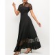 Chiffon Stitching V-Neck Short Sleeved Maxi Dress - Black |image