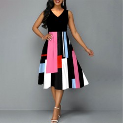 Cross-Border V-Neck Sleeveless Midi Dress - Black 