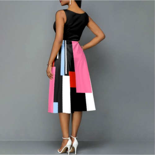 Cross-Border V-Neck Sleeveless Midi Dress - Black |image