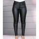 Casual Solid Color PU Leather Pencil Pants - Black |image