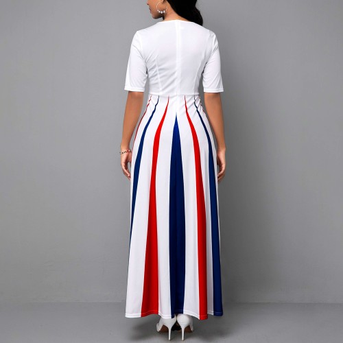 Gradients Printed Short Sleeve Swing Maxi Dress - White |image