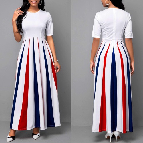 Gradients Printed Short Sleeve Swing Maxi Dress - White |image