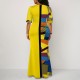 Geometric Print Half Sleeve Slim Maxi Dress - Yellow |image