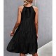 Knee Length A-Line Halter Neck Stitched Dress - Black |image