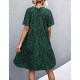 Polka Dot Printed V-Neck Ruffled Dress - Green |image