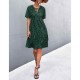 Polka Dot Printed V-Neck Ruffled Dress - Green |image