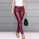 Casual Solid Color PU Leather Pencil Pants - Red |image