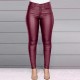 Casual Solid Color PU Leather Pencil Pants - Red |image