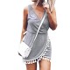 Sleeveless Elastic Slim Hip Deep V-Neck Dress - Grey |image