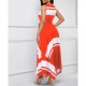 Asymmetric Hem Sleeveless Contrast Maxi Dress - Red |image