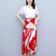 Chiffon Printing Beautiful Mid-Length Dress - Red |image