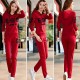Thin Hooded Casual Sportswear Two Piece Track Suit - Red |image