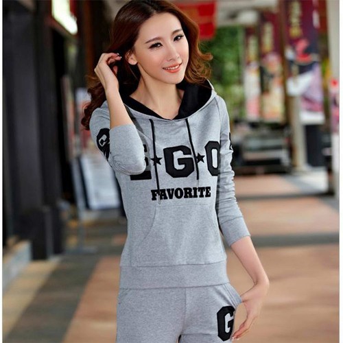 Thin Hooded Casual Sportswear Two Piece Track Suit - Grey |image