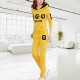 Thin Hooded Casual Sportswear Two Piece Track Suit - Yellow