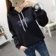 Trendy Hooded Long Sleeve Alphabet Printed Drawstring Hoodie - Black |image