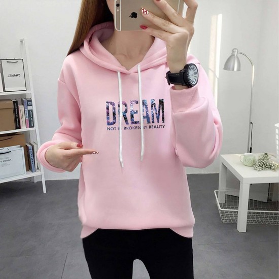 Showing image for Trendy Hooded Long Sleeve Alphabet Printed Drawstring Hoodie - Pink Trendy Hooded Long Sleeve Alphabet Printed Drawstring Hoodie - Pink |image