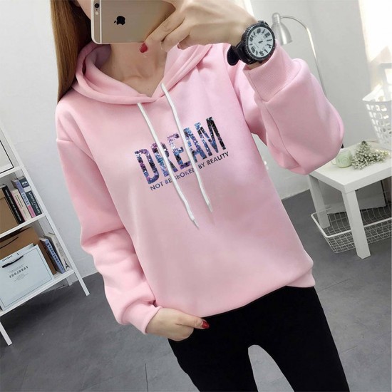 Showing image for Trendy Hooded Long Sleeve Alphabet Printed Drawstring Hoodie - Pink Trendy Hooded Long Sleeve Alphabet Printed Drawstring Hoodie - Pink |image