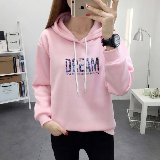 Showing image for Trendy Hooded Long Sleeve Alphabet Printed Drawstring Hoodie - Pink Trendy Hooded Long Sleeve Alphabet Printed Drawstring Hoodie - Pink |image