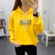 Trendy Hooded Long Sleeve Alphabet Printed Drawstring Hoodie - Yellow |image