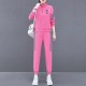 Contrast Stripped Sportswear Two Piece Sweater & Pants Track Suit - Pink