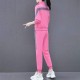 Contrast Stripped Sportswear Two Piece Sweater & Pants Track Suit - Pink |image