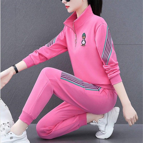 Contrast Stripped Sportswear Two Piece Sweater & Pants Track Suit - Pink |image
