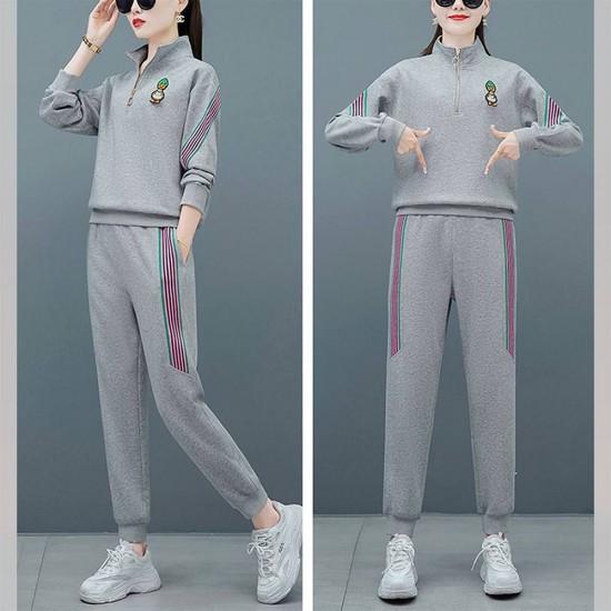 Contrast Stripped Sportswear Two Piece Sweater & Pants Track Suit - Grey |image