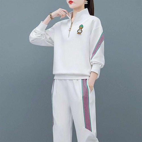Contrast Stripped Sportswear Two Piece Sweater & Pants Track Suit - White |image