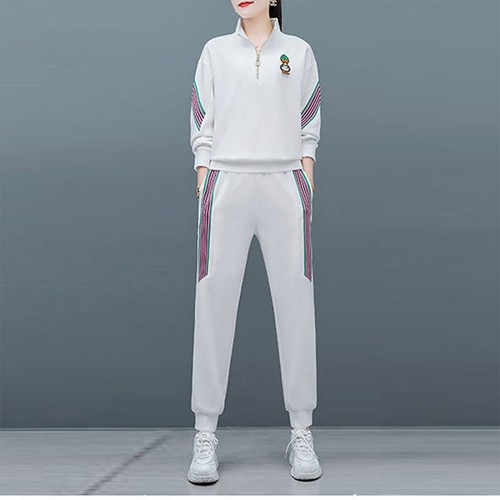 Contrast Stripped Sportswear Two Piece Sweater & Pants Track Suit - White |image