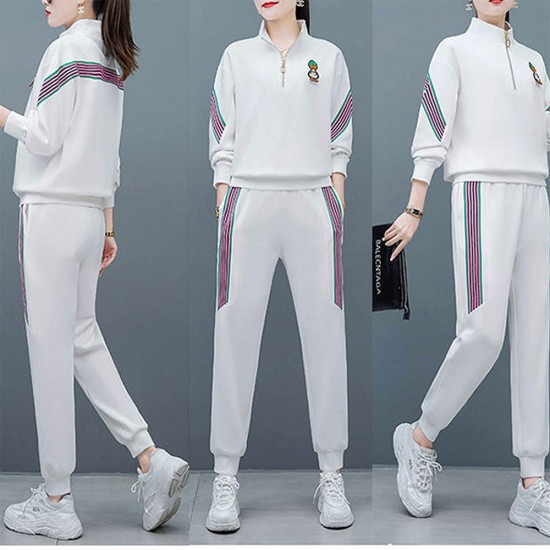 Showing image for Contrast Stripped Sportswear Two Piece Sweater & Pants Track Suit - White Contrast Stripped Sportswear Two Piece Sweater & Pants Track Suit - White |image