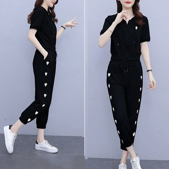 Leisure Style Sports Two Piece Women Tracksuit - Black |image
