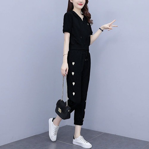 Leisure Style Sports Two Piece Women Tracksuit - Black |image