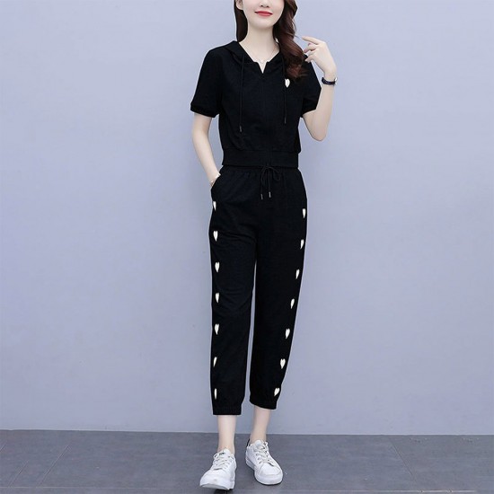 Leisure Style Sports Two Piece Women Tracksuit - Black |image