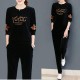 Velvet Full Sleeve Sportswear Two-Piece Women Tracksuit - Black |image