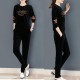 Velvet Full Sleeve Sportswear Two-Piece Women Tracksuit - Black |image