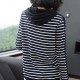 Hooded Cotton Fabric Striped Long-Sleeved Women Hoodie - Black |image