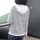 Hooded Cotton Fabric Striped Long-Sleeved Women Hoodie - White |image