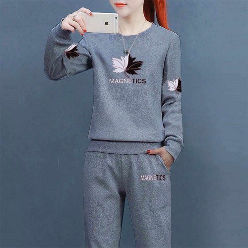Korean Style Sports Long Sleeve Two-Piece Women Tracksuit - Grey |image