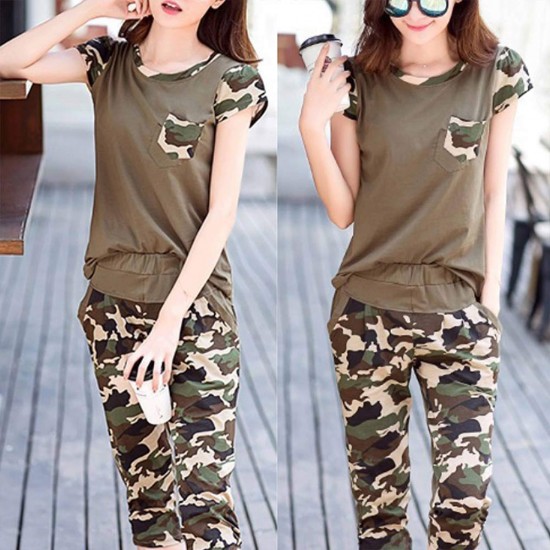 Showing image for Camouflage Sports Slim Fit Two-Piece Cropped Sportswear - Green Camouflage Sports Slim Fit Two-Piece Cropped Sportswear - Green |image